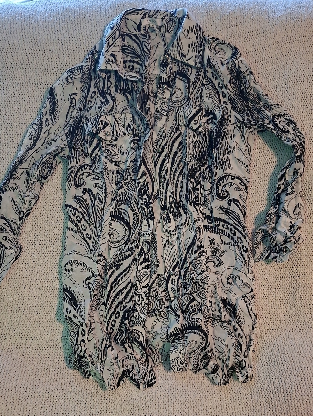 Cache Black and White Paisley Button-Up Top